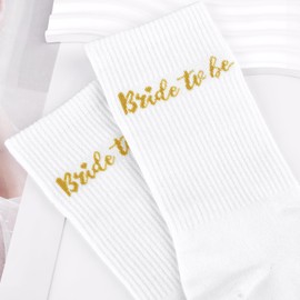 Etercycle Bride Socks For Women, White Gold Bridal Shower Gifts Bride To Be Decorations, Cute Wedding Sock Bridesmaid Gifts Bachelorette Party Favors For Engagement Anniversary Honeymoon