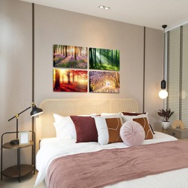 FuShvre Forest Canvas Wall Art Four Season Spring Summer Autumn Winter Picture Prints Modern Nature Artwork for Living Room Bedroom Bathroom Office Decor 16"x24"x4pcs