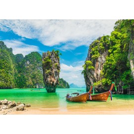 Loccor 7x5ft Fabric Phuket Backdrop Thailand Boat Summer Beach Photography Background Adult Lovers Portrait Wedding Travel Vacation Birthday Party Decor Photo Studio Props Polyester Tapestry