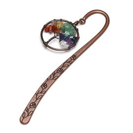 Jovivi Antique Copper Metal Bookmark Beading Bookmarks with Handmade 7 Chakra Tree of Life Tumbled Gemstones