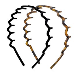 GeorgeX Diadema Ondulada, 2 Piezas Diademas Zigzag para Mujeres y Hombres Diadema de Plástico para Correr, Baño y Maquillaje (Negro+Marrón, Talla únic