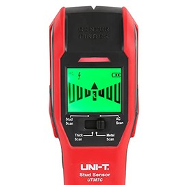 UNI-T Stud Finder Sensor Wall Scanner UT387C, 4 in 1 Electric Wood Detector Center Positioning Finding with LCD Display Buzzer LED Warning 4 Scan Modes for Wood Stud Metal Live AC Wire Deep Detection