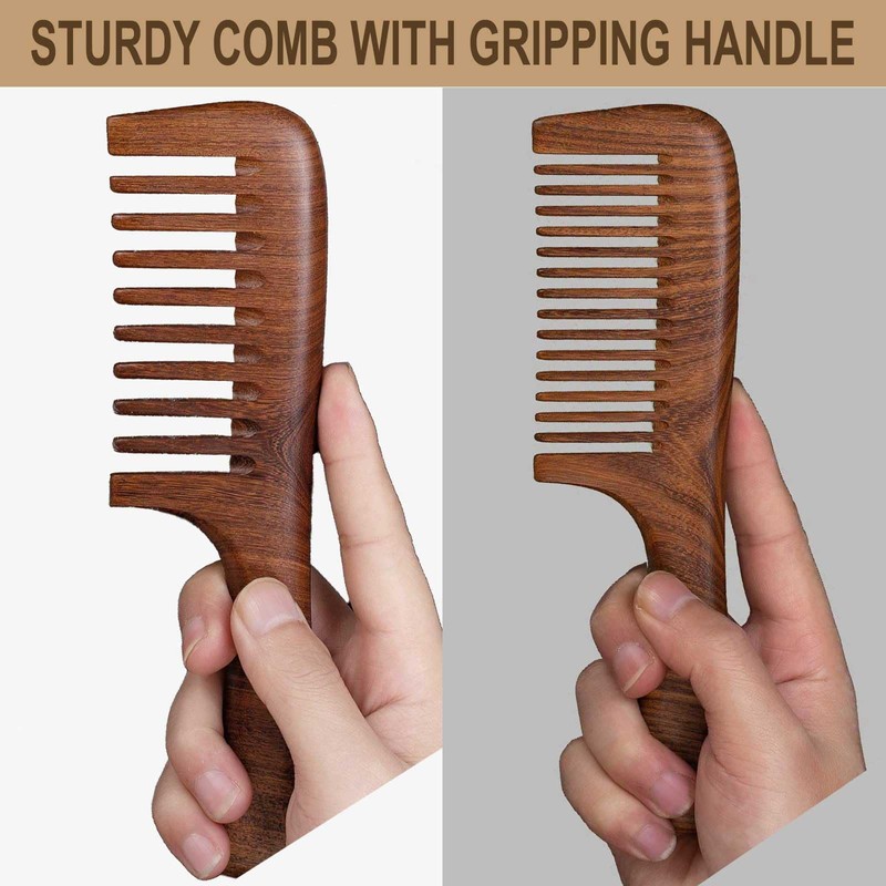 Wooden Comb, Wide Tooth Comb for Scalp Massage & Distribute