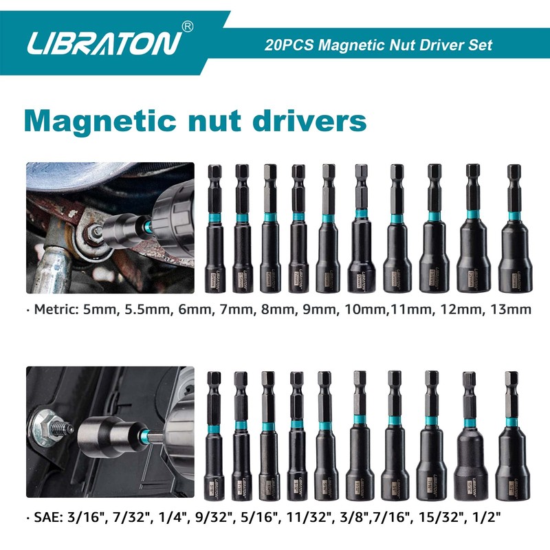 LIBRATON Impact Socket Set, 20-Piece Set, Impact Driver, Electric Drill