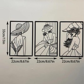 Umimiss 3PCS Black Metal Wall Art-33*22CM Large Wall Art,Abstract Woman Wall Art Metal Modern Line Drawing Wall Art Decor,Metal Wall Art for Living Room Bedroom Kitchen Bathroom Stairs Outdoor Garden