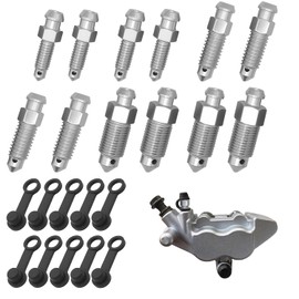 Pack of 10 Hollow Bolts Bleeding Bolts, Brake Caliper Bleeding Screw with Cap for Motorcycle Master Cylinder and Caliper in M6 x 1 mm, M7 x 1 mm, M8 x 1.25 mm, M10 x 1 mm, M10 x 1.25 mm