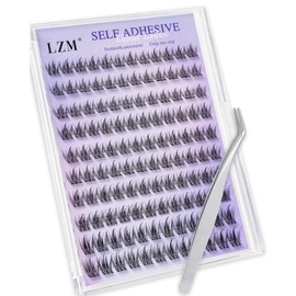 LZM Selbstklebende Clusterwimpern 10-13mm C Curl – Vorgeklebtes Wimpernverlängerungs-Set inkl. Pinzette, Ohne Kleber Natürliche Volumenwimpern(ZN008)