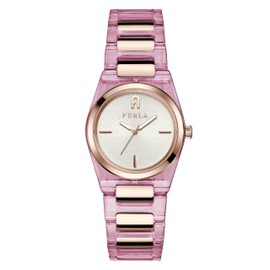 Furla Women's Watch FURLA Tempo Mini White Dial Acetate Quartz 32.5MM Watch Jewelry Accessory Accessory, clear pink_1, Bracelet Type