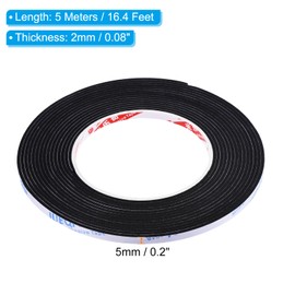 PATIKIL 5m/16.4ft Sealing Foam Tape, 5mm Wide 2mm Thick Single Sided Weather Stripping Door Seal Strip for Window Door Insulation, Black