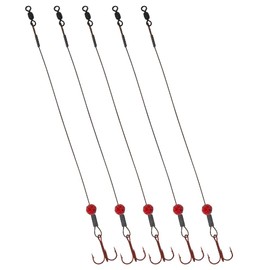 Tooth Shield Tackle Disco Bomb Ice Fishing Tip Up Leader Rig (90 lb) Ice Fishing Sucker Walleye Pike Musky Predator Rig (5 Pack) (Camo/Blood Red Disco Bomb) (VMC # 6)