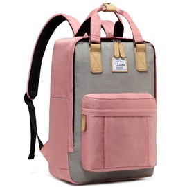 VASCHY School Backpack for Women/Teen Girls, Travel Backpack Water Resistant College High School Computer Bag Student Bookbag, Pink and Gray
