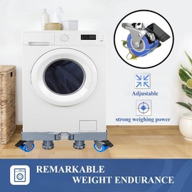 Appliance Trolley with 4 Locking Double Wheel Mini Fridge Racks Adjustable Furniture Portter Mobile Roller Base for Washing Machine, Dryer, Refrigerator, Laundry Base