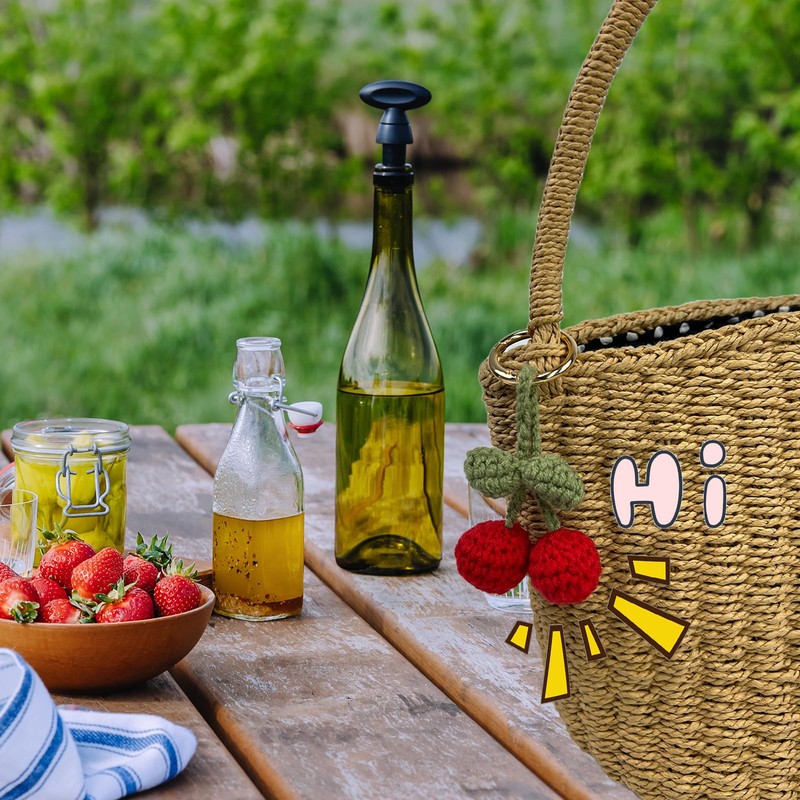 Handmade Cherry Decor Car Rearview Mirror Hanging Accessories Cherry Keychain