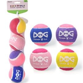 INSUM Squeaky Balls for Dogs, Squeaky Dog Toys Balls for Fetch, Funny Puppy Chew Toys, Built-in Squeaker, Idea for Doggie Birthday Gift, Large - 4 Pack