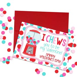 I CHEWS You Gumball Valentine Pun Themed Single (1) All Occasion Blank Thank You Card To Send To Friends & Family, 4"x 6" (when folded) Fill In Greeting Note Card by AmandaCreation