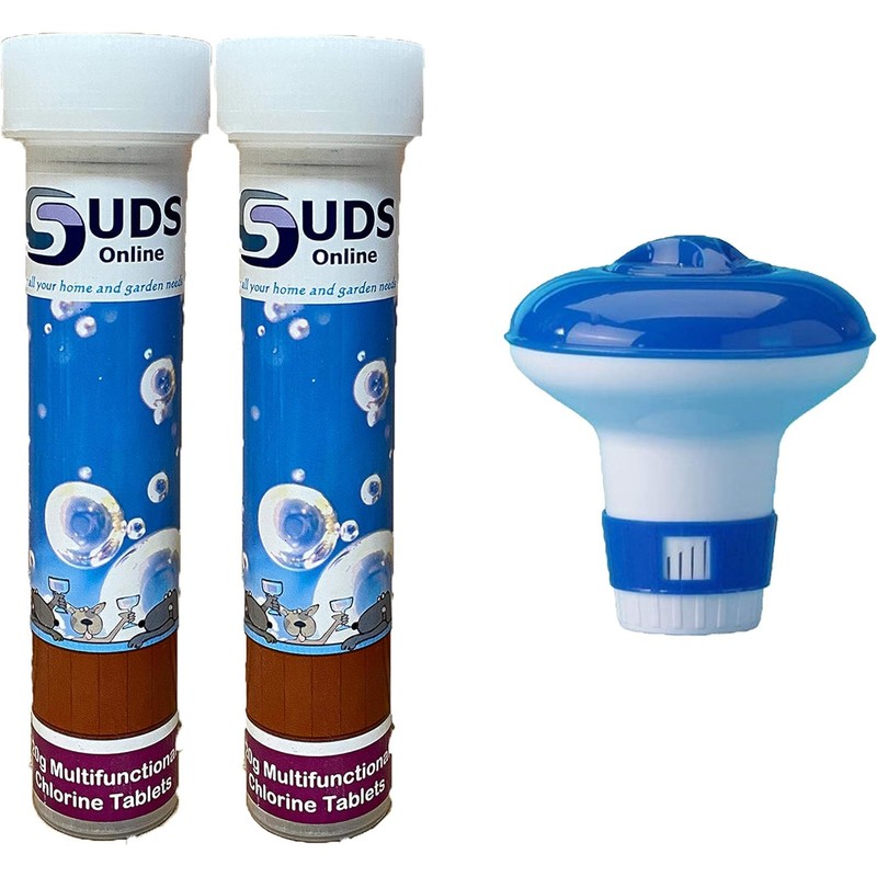 SUDS-ONLINE 20 x Multifunctional Chlorine Tablets + Floating Dispenser