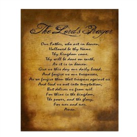 "The Lord's Prayer"-Antique Brown-Matthew 6: 9-13- Brown Parchment Print- 8 x 10" Wall Art- Ready to Frame. Rustic Scroll-Script Design-Home Décor, Kitchen Décor-Christian Gifts. Inspirational Prayer.