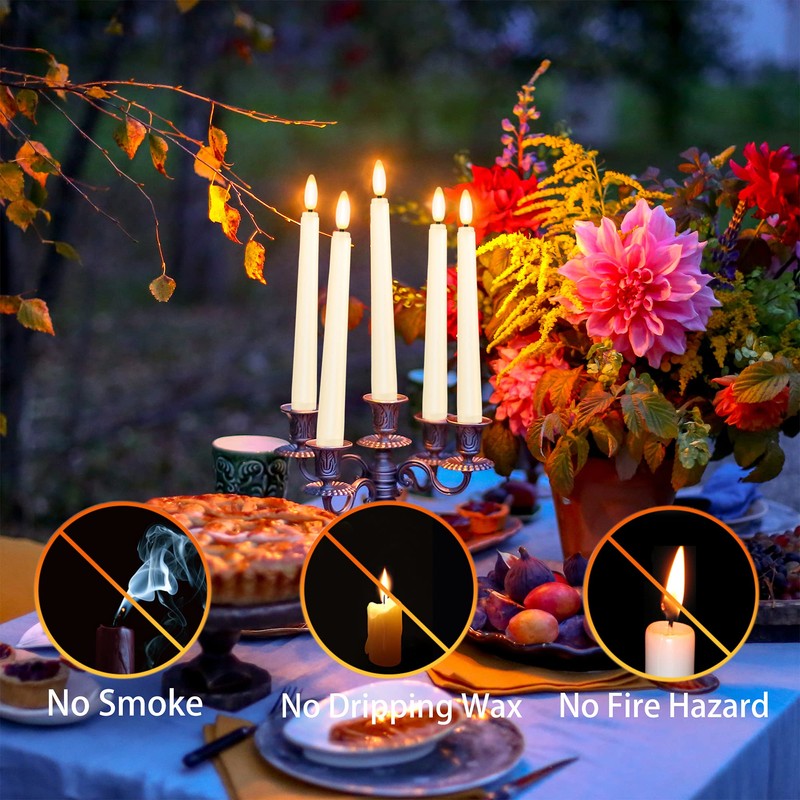 FPOO 8PCS Flameless Flickering Taper Candles with 2 Remote Control