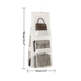 HAN SHENG 1 Pc 6 Pockets Hanging Purse Handbag Organizer Clear Hanging Shelf Bag Collection Storage Holder Purse Bag Wardrobe Closet Space Saving Organizers (White)