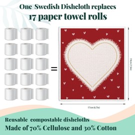 LARTSFRO Valentines Day Swedish Dishcloths for Kitchen, Red Swedish Dish Cloths for Love, Papaya Reusable Paper Towels, 4 Pack Dish Towels for Kitchen, Reusable Paper Towels Washable