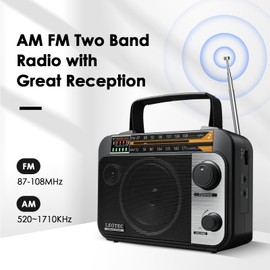 LEOTEC AM FM Radio with Bluetooth,Portable Vintage Transistor Radio Rechargeable Battery/4 AA Cell Battery Operated/Plug in Wall,AUX,Big Speaker,Headphone Small Gifts for Senior