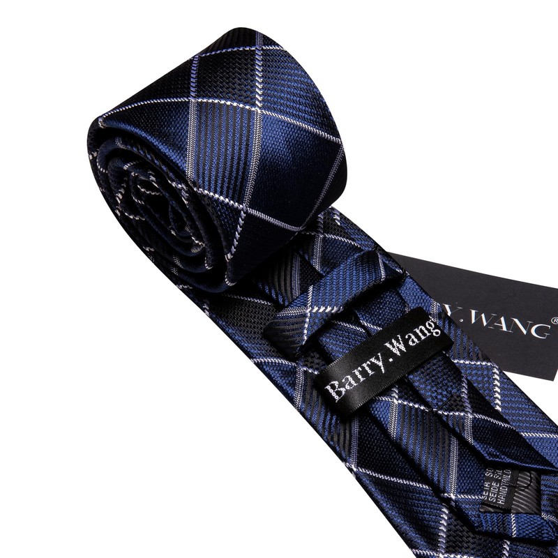 Barry.Wang Men's Silk Business Ties with Handkerchief, Cufflink Stripes Plaid