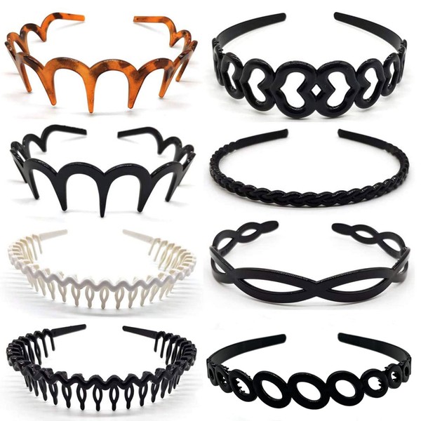 Hixixi 8pcs Elastic Plastic Wavy Toothed Hairband Sharks Tooth Hair Comb Zigzag Headband Hair Hoop for Women Men (A#)