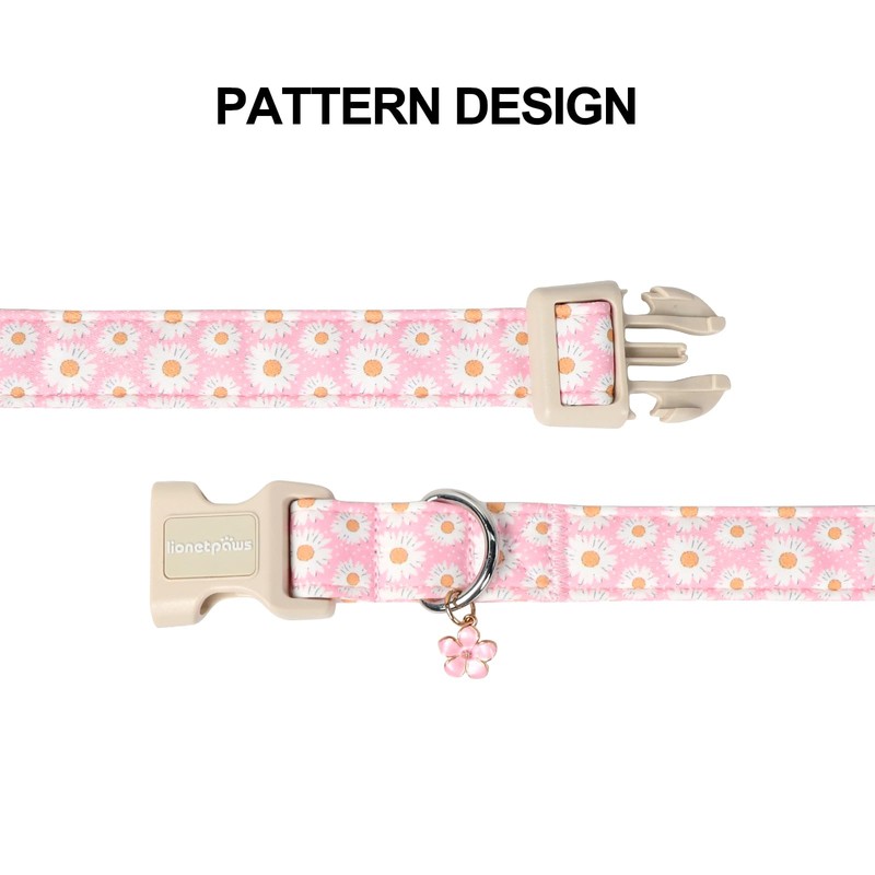 Lionet Paws Floral Dog Collar- Cute Daisy Pink Dog Collars