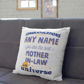 MUGFFINS MOTHER IN LAW Cushion Padding included - in English - Best in the Universe - Funny gift - Pillow: cover and filling 15.7x15.7 inches