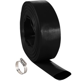 3" x 50 FT Pool Backwash Hose, Black Heavy Duty Reinforced PVC Lay Flat Water Discharge Hose