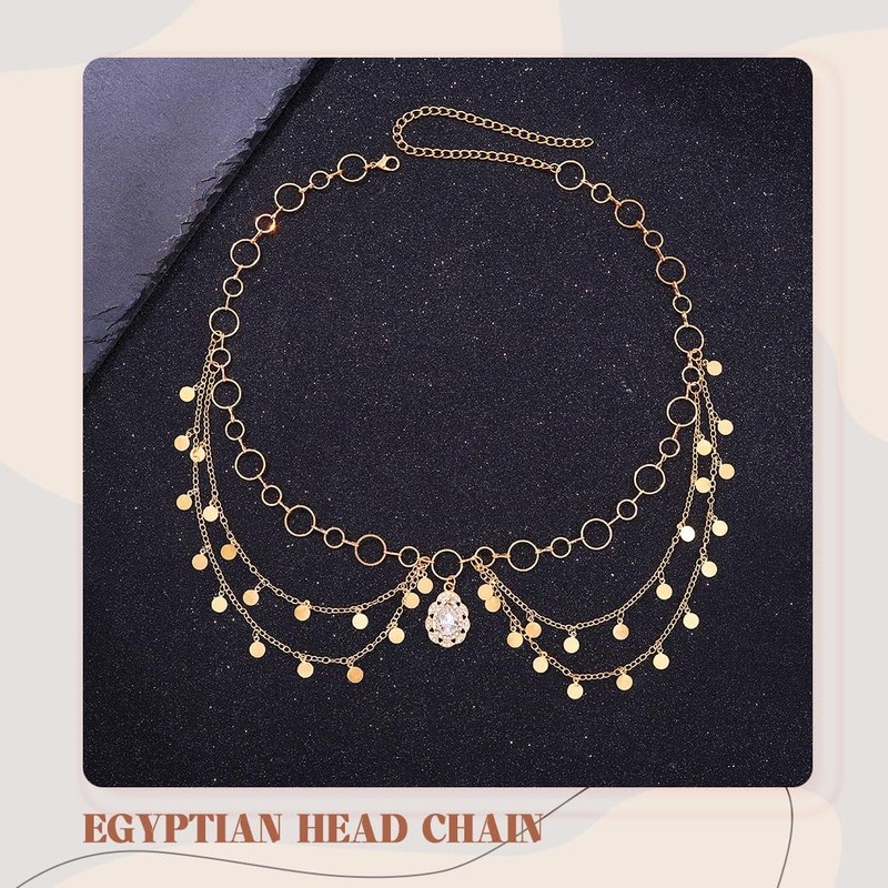 Sixexey Boho Sequin Head Chain Egyptian Gold Headpiece for Women