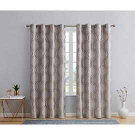 HLC.ME Montero Damask 100% Complete Blackout Shading Thermal Insulated Energy Efficient Heat/Cold Absorbing Grommet Heavy Curtain Drapery Panels for Living Room, 2 Panels (52 W x 96 L, Taupe)