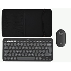 Amerbtech Tastaturhülle, weiche Neopren-Hülle, tragbare Tastaturtasche, Netztasche, stoßfest, wasserdicht, staubdicht, für Logitec K380/K380s Bluetooth-Tastatur und Pebble-Maus 2 M350s kabellose Maus