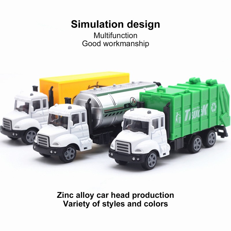 3pcs 1:50 Garbage Truck Models Set Plastic Alloy Sanitation Tanker