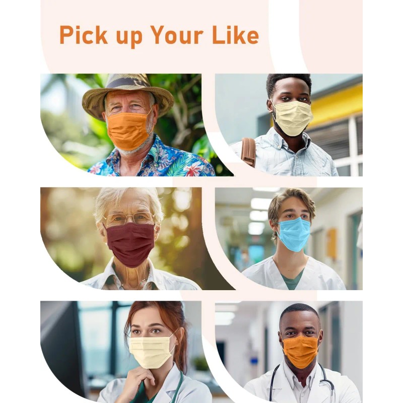 Tenice Masks Disposable 100 Pack, Colorful Face Mask For Adu