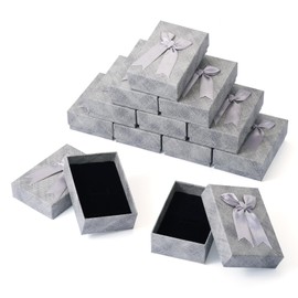 Boutigem 12 Pack Gray Cardboard Jewelry Gift Boxes Bulk, Small Gift Boxes for Jewelry, Rectangle Paper Gift Case with Lids for Ring Necklace Earring Bracelet Jewelry Display, 3.35 x 2.44 x 1.18 Inch