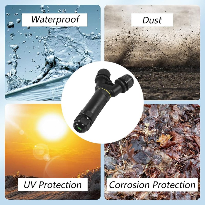 MELIFE 2PCS IP68 Waterproof Electrical Cable Connector, Outdoor 3 Way