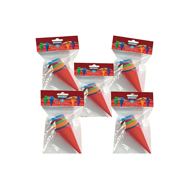 Small School Cone Decoration, Colourful, Height 12 cm, Top Diameter