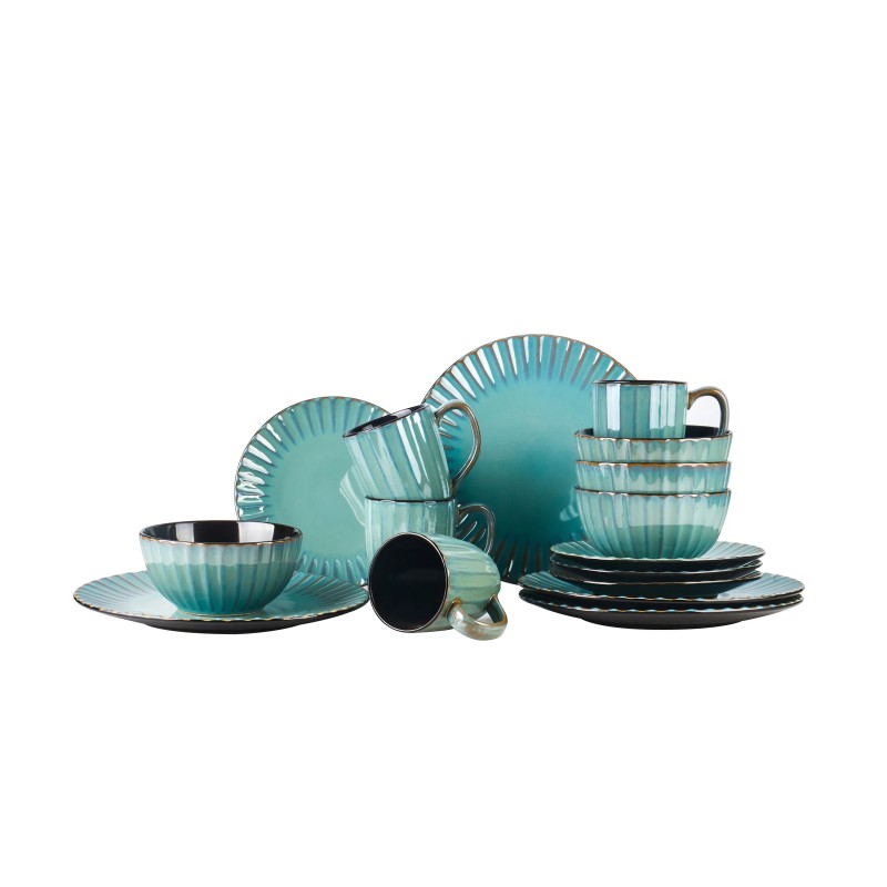 September Promotion Golden Green Stoneware Embossed 16pc Dinner Set High