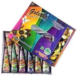 12x Golecha Multifarben Glitzer Kegel für Hautdekoration (300g) 12 Farben - Gold, Silber, Rot, Grün, Lila, Blau, Purple usw.