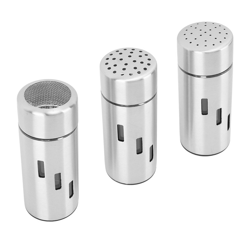 3Pcs Salt and Pepper Shakers Set Stainless Steel 3 Sizes