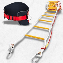 Fire Escape Ladder 4 Story Homes | Adult Ladder 32ft with Safety Belt, Lanyard & Carabiners | Emergency Escape from Forth Floor Balcony | Four Story Emergency Escape Ladder | Family Survival Tool