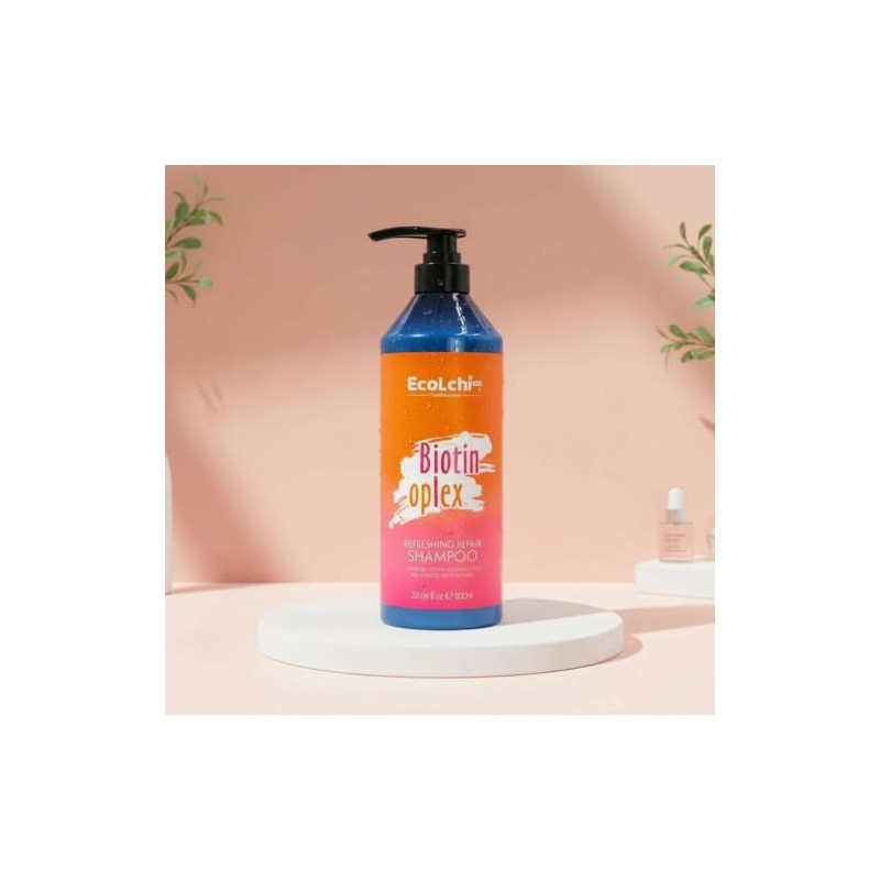 EcoLchi Biotin Oplex Shampoo Capilar Orgánico, Fórmula de Hidratación Profunda,