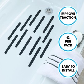 SlipX Solutions 7.5" Bath Tub Shower Safety Adhesive Treads with Microban in Black, 12 Pack