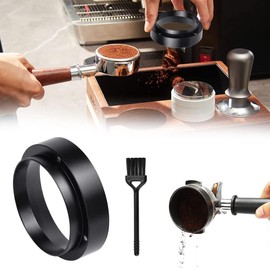 Ojanoot 58mm Espresso Dosing Funnel Aluminum Coffee Dosing Ring with Magnetic Replacement Funnels Accessories with 1Pcs Mini Brush for Home/Cafe (Black)