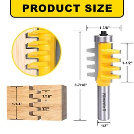 Reversible Finger Glue Joint Router Bit 1/2 Inch Shank, Newdeli Bearing Finger Joint Router Bits Carbide Joinery Wood Milling Cutter for DIY Door Table Cabinet Shelve Furniture