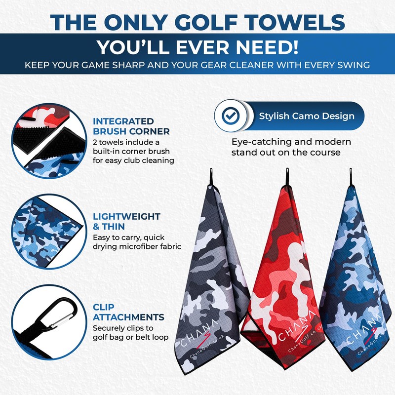 CHANA Golf - Red Camo Microfibre Golf Towel with Built-in