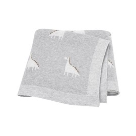 LAWKUL Baby Blanket 100% Cotton Knit Soft Breathable Blankets for Newborn Boy Girls, Dinosaur Grey, Pram/Mose Basket(90x70cm)