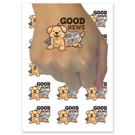 Good News Puppy Dog Newspaper Temporary Tattoo Water Resistant Fake Body Art Set Collection - 54 1" Tattoos (1 Sheet)