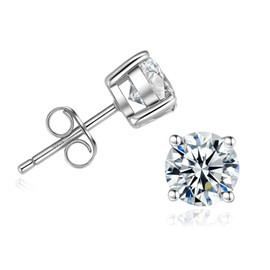Handi Queen Moissanite Stud Earrings for Women, 925 Sterling Silver Stud for Men, 18K White Gold Plated, 1CT 6.5mm Round Cut, D Color VVS1